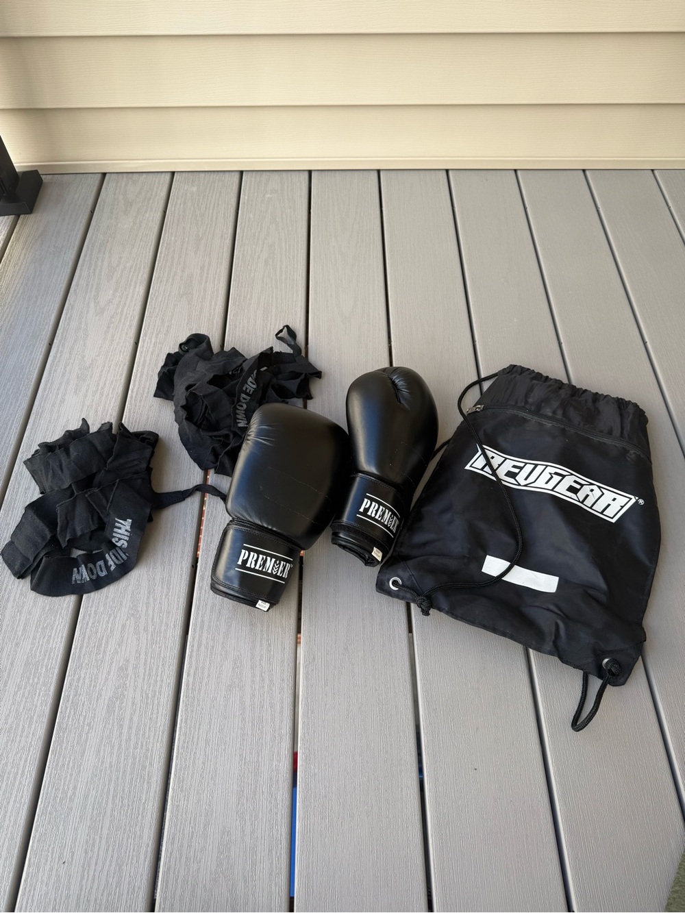 Premier Boxing Gloves + Revgear Hand Wraps & Drawstring Bag